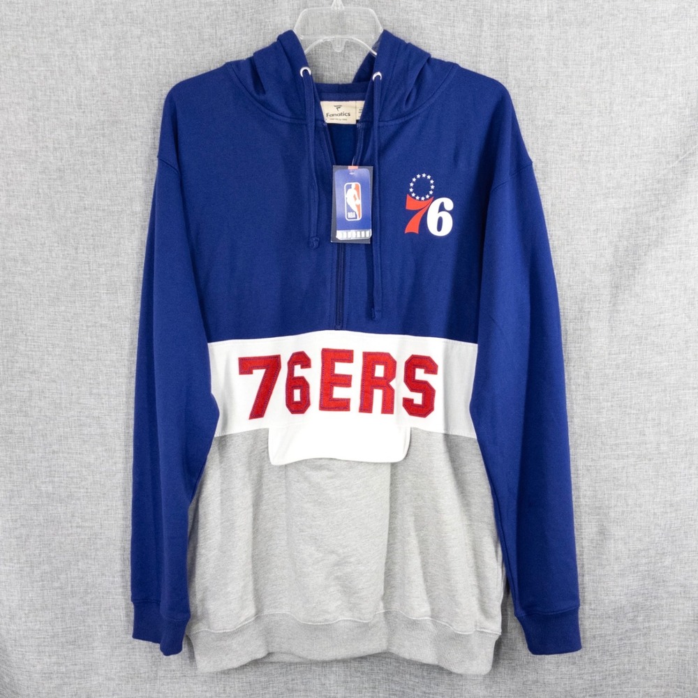 Fanatics NBA Philadelphia 76ers Half Zip Hoodie Men's 2XLT Blue Colorblock NWT